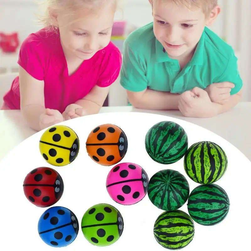 

5pcs Funny Toy Watermelon Shape 30MM Green Watermelon Ladybug Molding Elastic Ball for Children's Toy Jump Ball Egg Twister