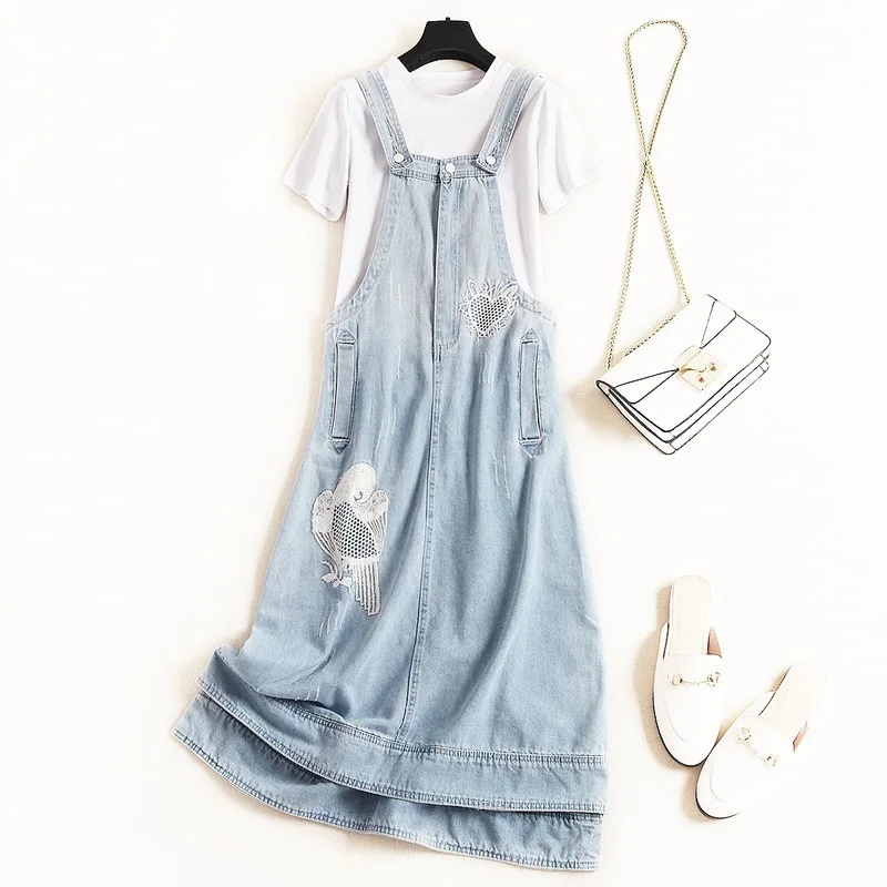 

Shuchan Womens Two Piece Sets 2019 Cotton T-shirt+denim Dress Korean Style Women Matching Sets everyday suit summer 51769