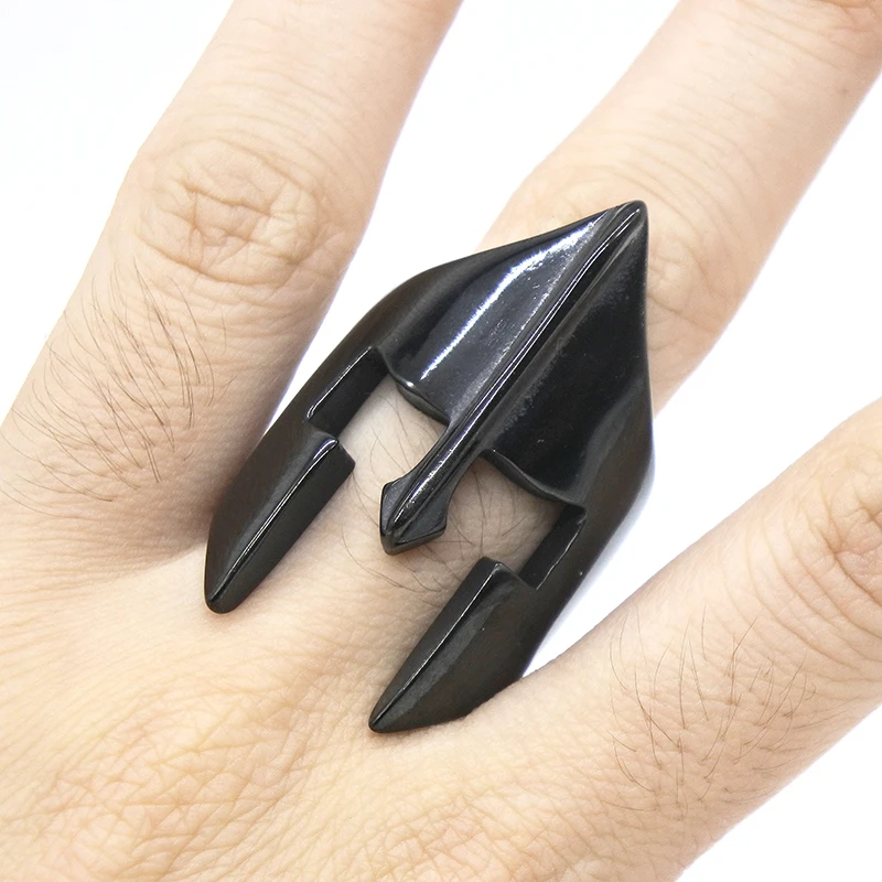 AMUMIU Titanium steel New Arrival Face Sparta Ring Men Stainless Steel Black Color Male jewelry Exquisite Men Biker R019 Fashion Jewelry