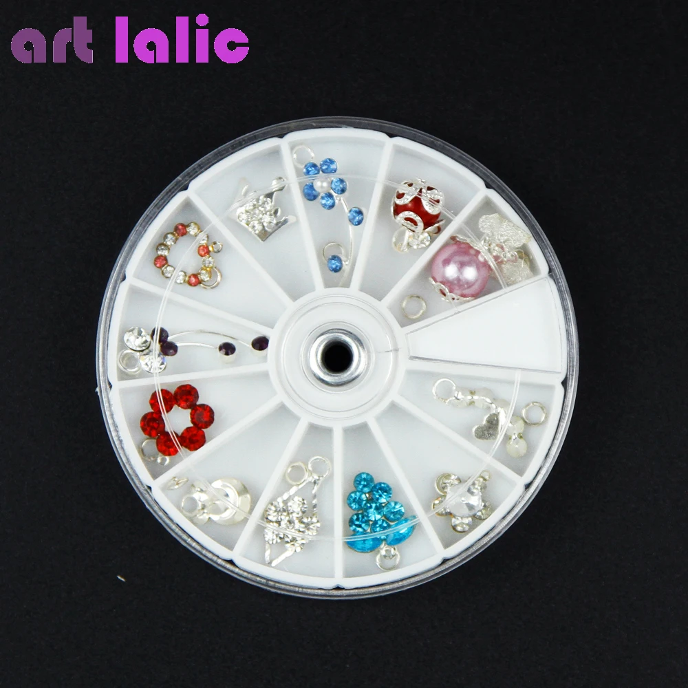 

Free Shipping 12 styles Charm Rhinestone Dangles Wheel For Nail Art Tips Decoration NA204
