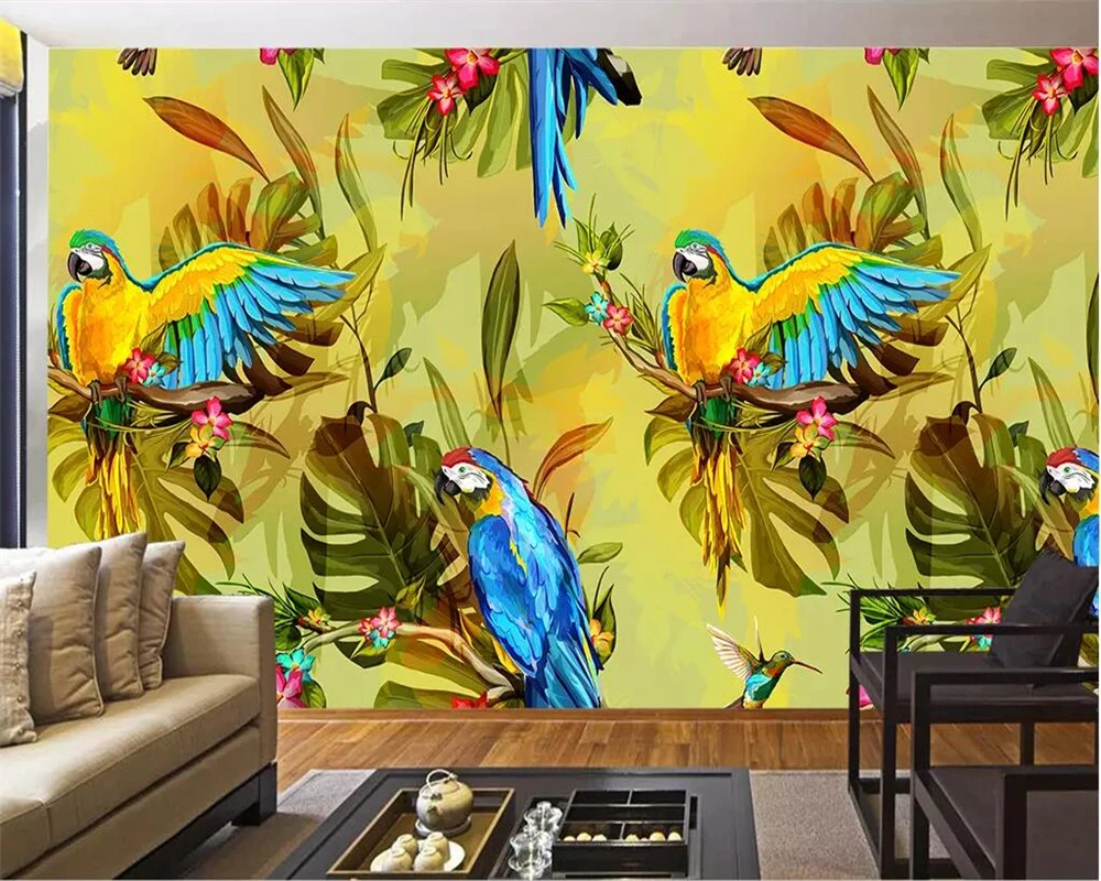 

beibehang Custom wallpaper 3d mural beautiful Southeast Asian style retro hand-painted flowers and birds decorative 3d wallpaper