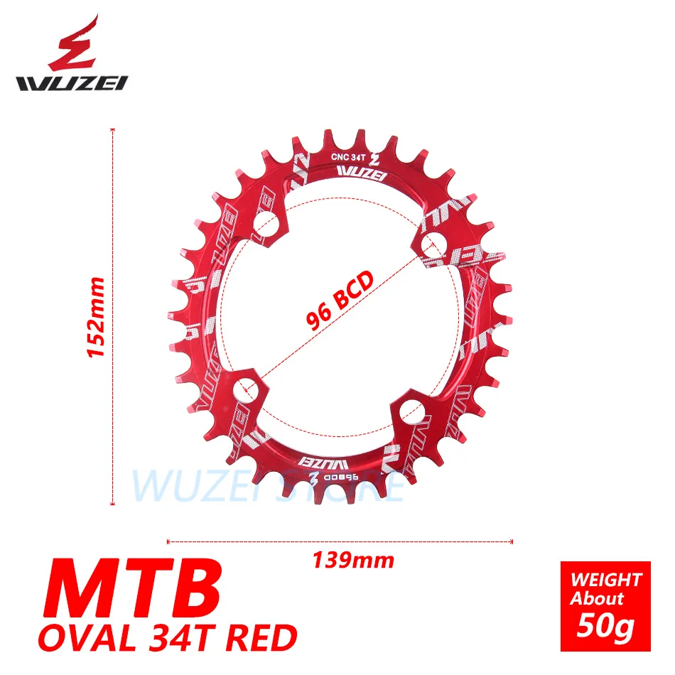 WUZEI BCD 96 мм круглая/Овальная велосипедная Звездочка MTB горная цепь колеса для Shimano ALIVIO M4000 M4050 M672 M782 GX Кривошип - Цвет: Oval Red 34T