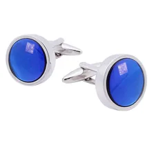 Ronda de Joyería de Moda Francesa Masculina Camisetas Lisas de Cristal Azul Con Crystal Gemelos