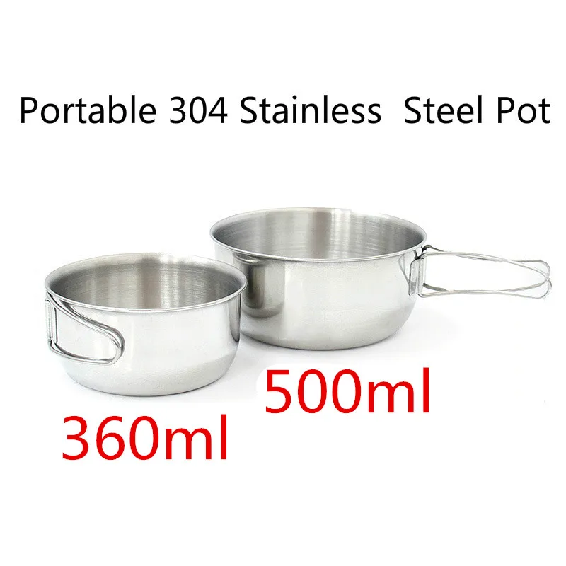 

Portable Bowl Cup with Foldable Handle, 360ml 500ml Stainless Steel Pot for Picnic Camping Hiking, Mixing Bowl Rice or Soup Bowl