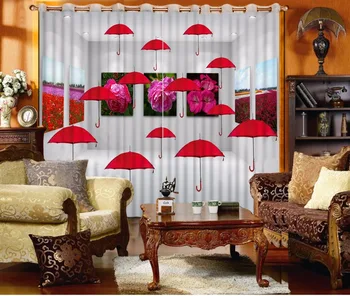 

Fashion Customized 3D Curtain Space Red Umbrella Bed Room Living Room Office Hotel Cortinas Bathroom Curtain Blackout Curtain