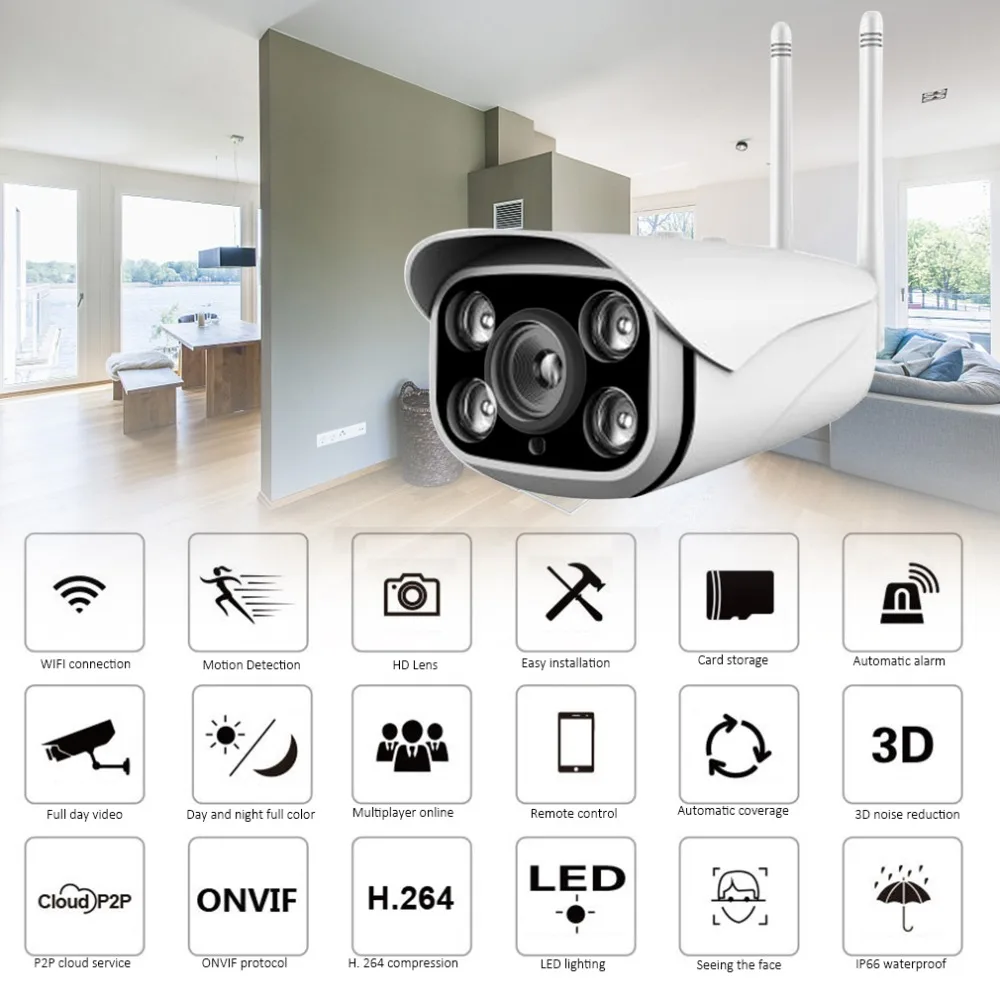 

Wifi Camera Outdoor Waterproof 1080P HD 2MP Security Camera Motion Detection Night Vision Gun-type P2P ONVIF Camera