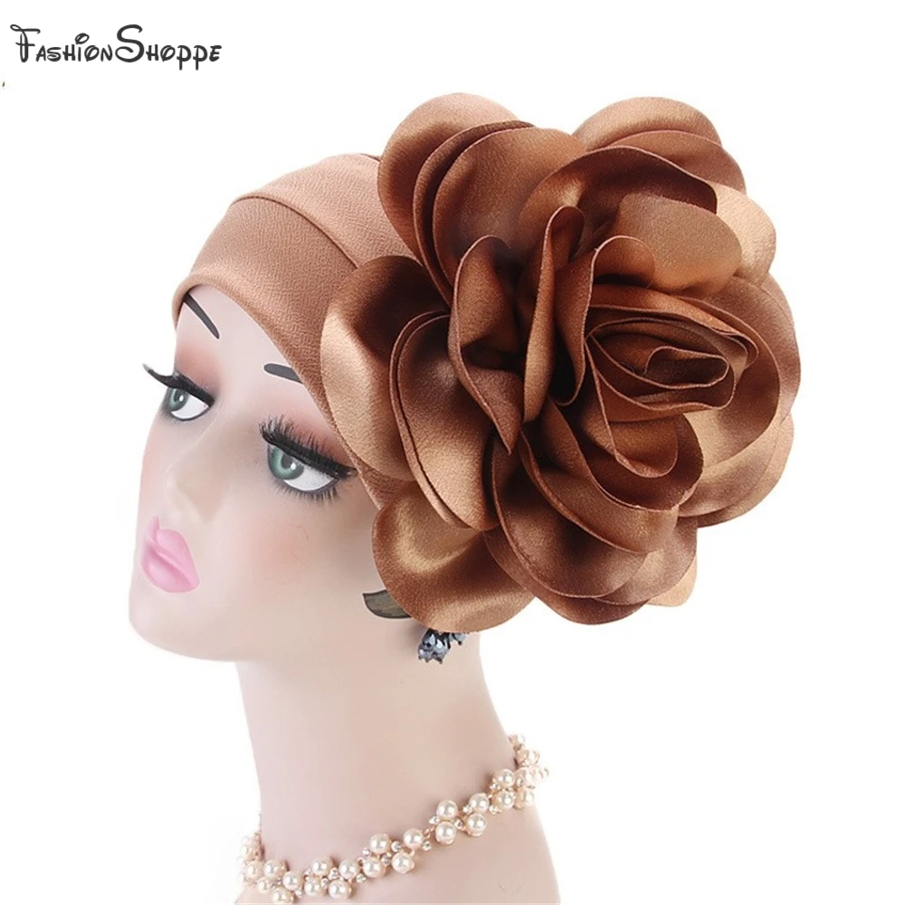 

Women's Solid Color Turban India Muslim Hijab Beanie Hat Flower Stretch Hats Head Scarf Wrap Cap Hair Accessories YS438