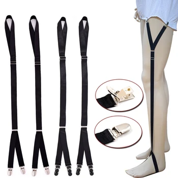 

Black Shirt Stays for Men Police Military Adjustable Elastic Shirt Holders Leg Suspenders Straps Sock Garters Non-slip Clamp