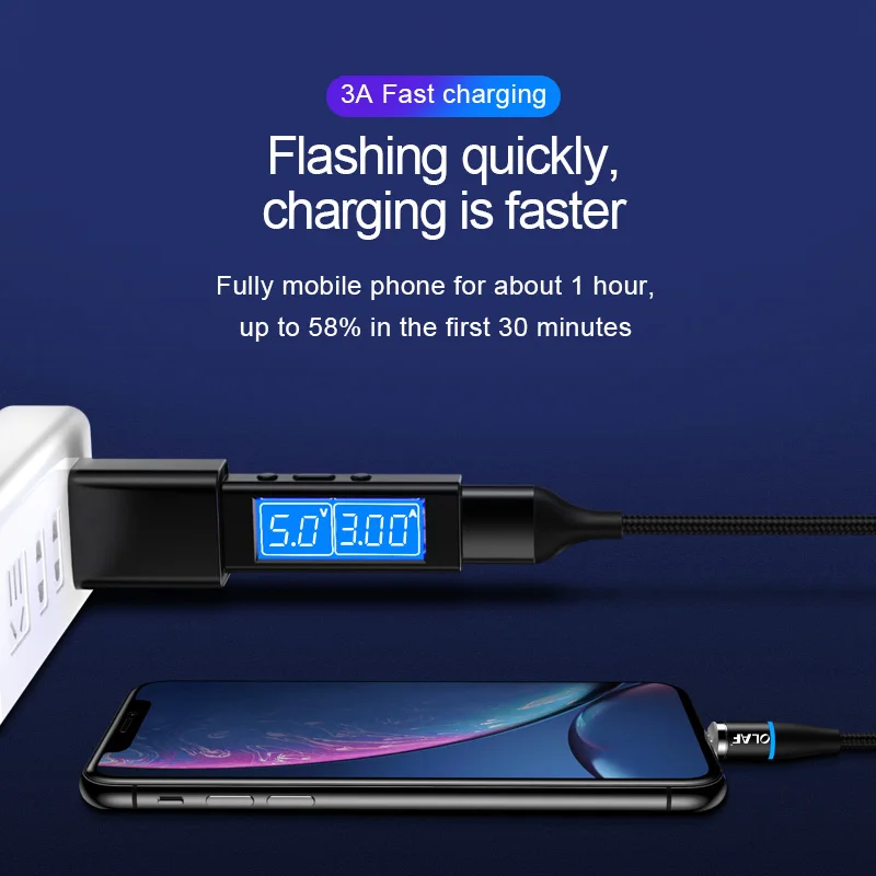Олаф 3A Магнитный USB кабель передачи данных для быстрой зарядки для iPhone Xs X 8 7 магнитное зарядное устройство Micro usb type C кабель для samsung S10
