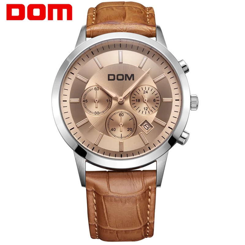 

DOM Men Watch Luxury Brand Quartz Leather Strap Large Dial Multifunctional Sports Waterproof Man Watches Reloj Hombre MS-301L-5M