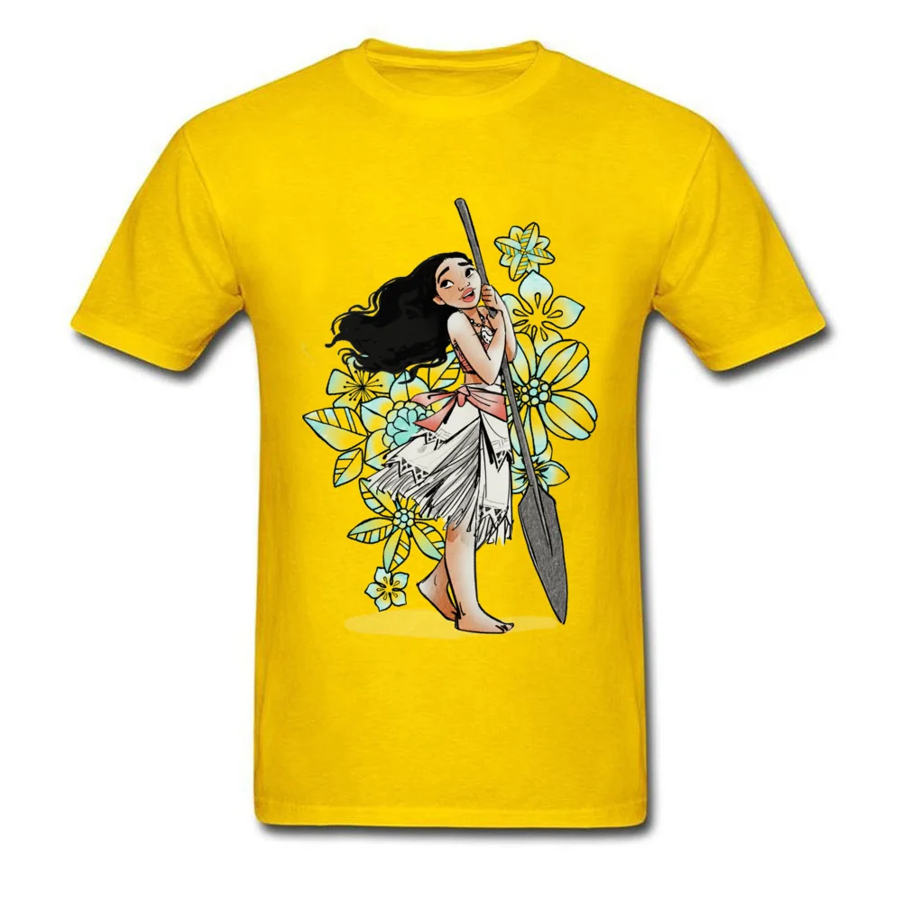 Moana Floral Sketch Summer Fall Cotton Fabric Round Collar Tops & Tees Short Sleeve Family Tee-Shirts New Design T-Shirt Moana Floral Sketch yellow