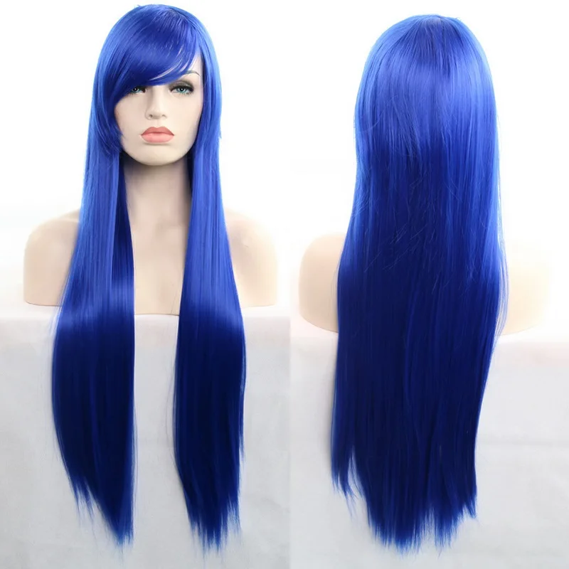 11 Colors 80cm Synthetic Long Straight Hair Wig Black Grey Green Blue Purple Pink Hairpiece Cosplay Wigs For Women