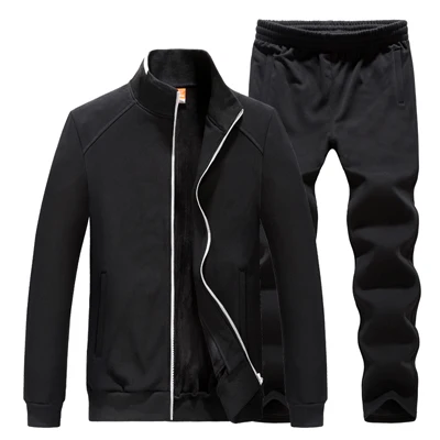 Для использования 130 кг теплый зимний спортивный костюм большой размер 7XL 8XL мужские спортивные костюмы флисовая ткань свободная теплая одежда для спортзала мужские наборы для бега - Цвет: Черный