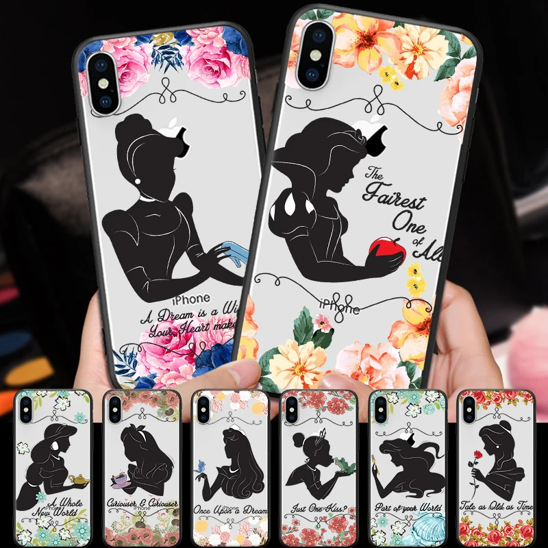 

Disney princess silhouette Pattern For iPhone 5 5S SE 6 6S 7 8 Plus X XR XS Max Hard Phone Case