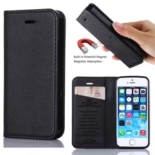 5s Case Magnet Adsorption Book Stand Card Embossing for Case iPhone 5S Leather Magnetic Flip Cover