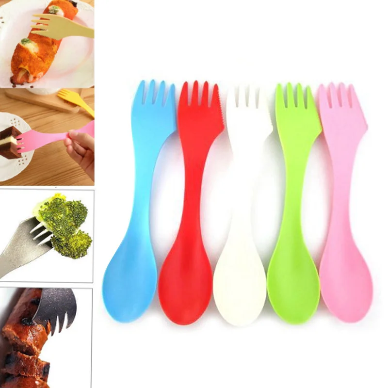 

1Pc Color Random Spoon Fork Knife Multifunctional Kitchen Gadget Tools Portable Adult Child Kids Tableware Spoon Fork 2B0166