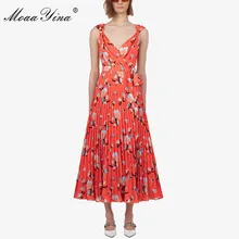 MoaaYina Designer de Moda Runway vestido Primavera Verão Mulheres Vestido Floral Print Praia Spaghetti Strap Vestidos