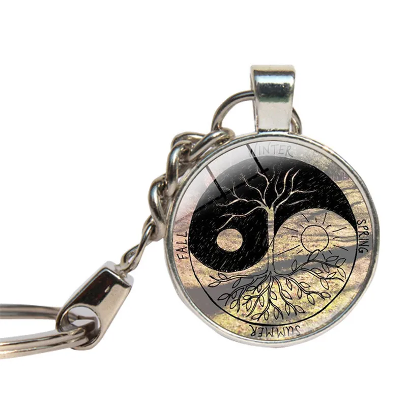 Брелок со стеклянным кабошоном Yin Yang стеклянный купол YinYang Tree Of Life брелок ручной
