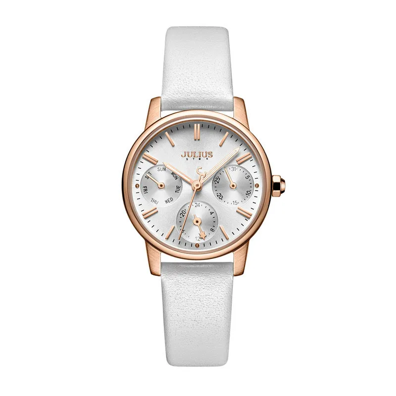 

Julius Juliet Star Noctilucent Calendar Week Small Three Pin More Function Quartz Waterproof Woman Surface Woman Js -023.