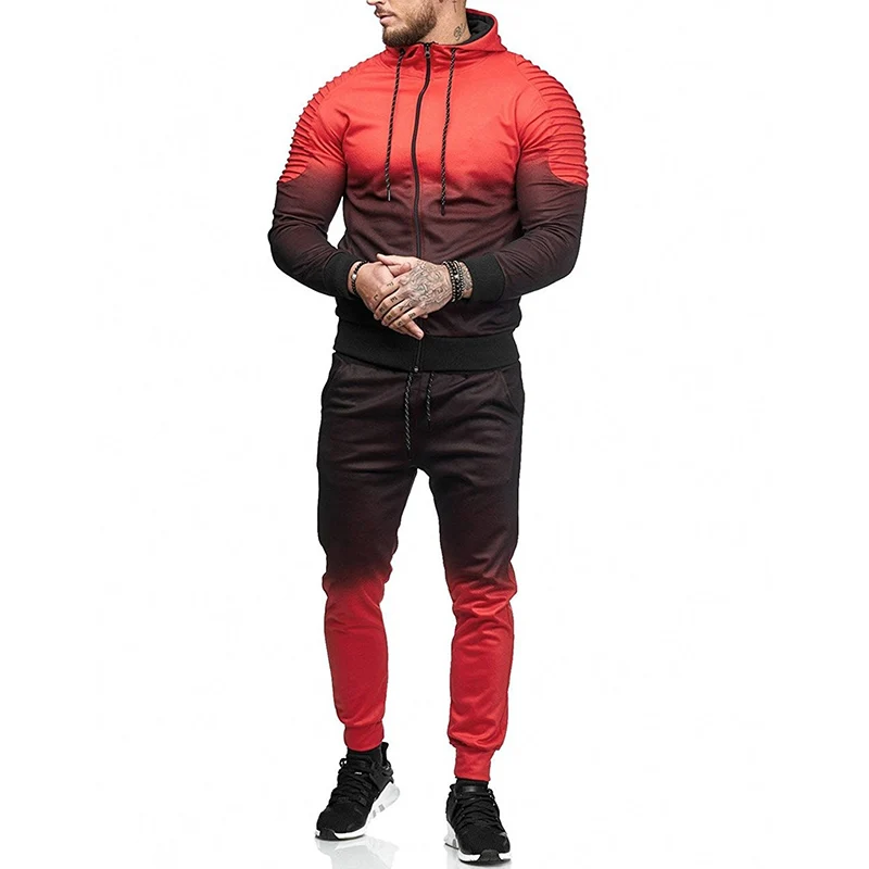 ZOGAA Горячая 2019 новых осенью Для мужчин спортивный комплект 3D принт Рубашка в полоску с длинным рукавом Фитнес брюки беговой костюм куртка