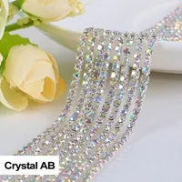 3yards/piece 17colors glass crystal Rhinestones chain, Gold bottom sew on Cup Chains For diy Sewing Clothes Accessories