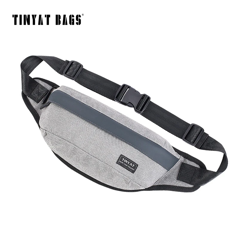 Мужская поясная сумка TINYAT черная холщовая на плечо для телефона денег женщин и