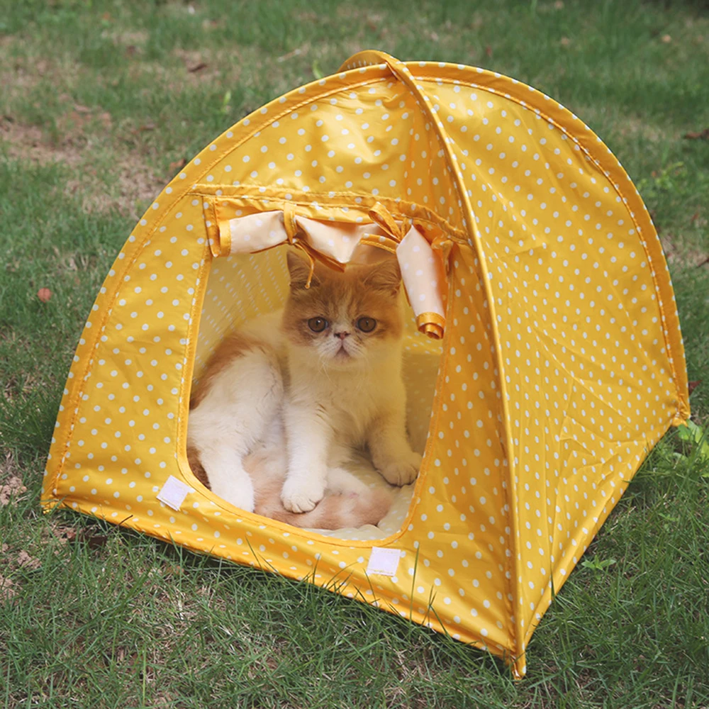 For Kitten Cat Small Dog Puppy Kennel Tents Cats Nest Toy House Portable Foldable Cute Dots Pet Tent Playpen Outdoor Indoor Tent