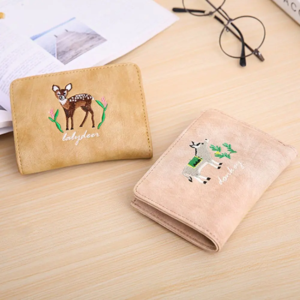 Women PU Leather Wallet Female Small Coin Purse Cute Embroidery Animal ...