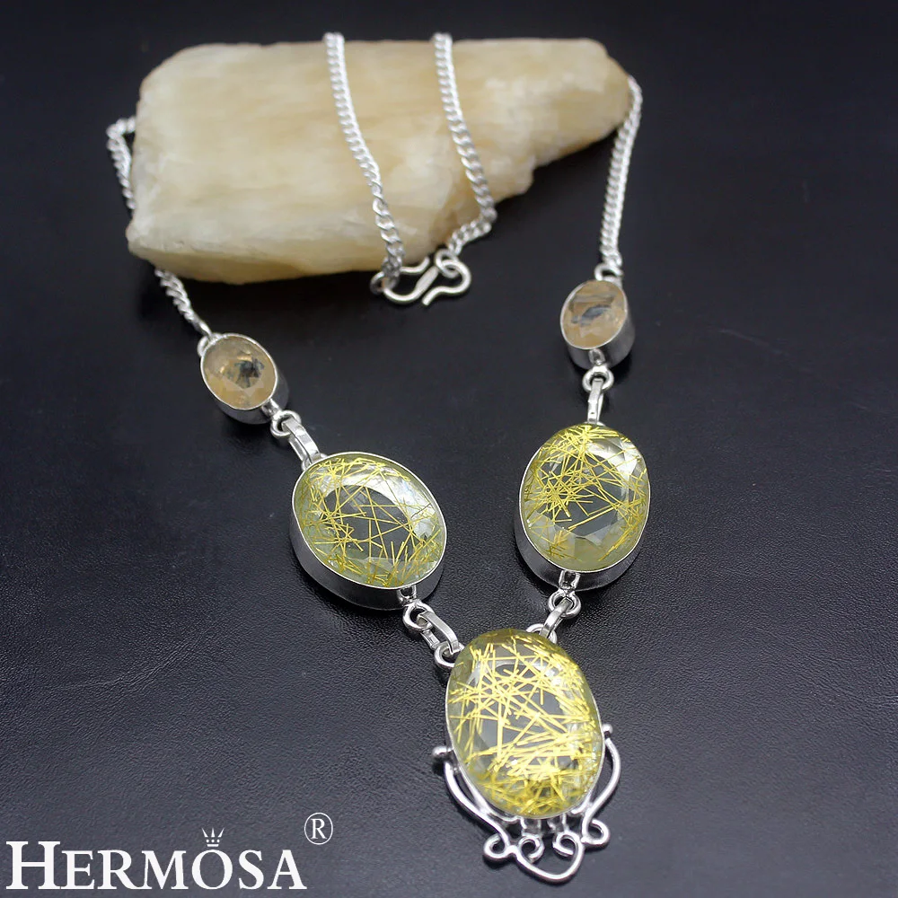 

HERMOSA Jewelry Fashion Necklace Gold hair crystal 925 Sterling Silver Women Necklace18 inches HM800