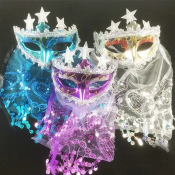 

Colorful Flashing Light-up Star Mask Veil Women Venice Princess Masquerade Masks New Year Party Costume Accessories