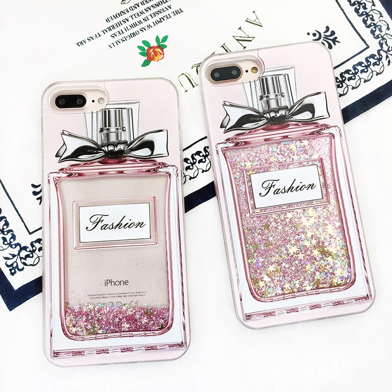 

Fashion Luxury Girl Pink Perfume Bottle Phone Case For iPhone XR XS MAX 8 7 6s plus Quicksand Dynamic Liquid Glitter Back Cover