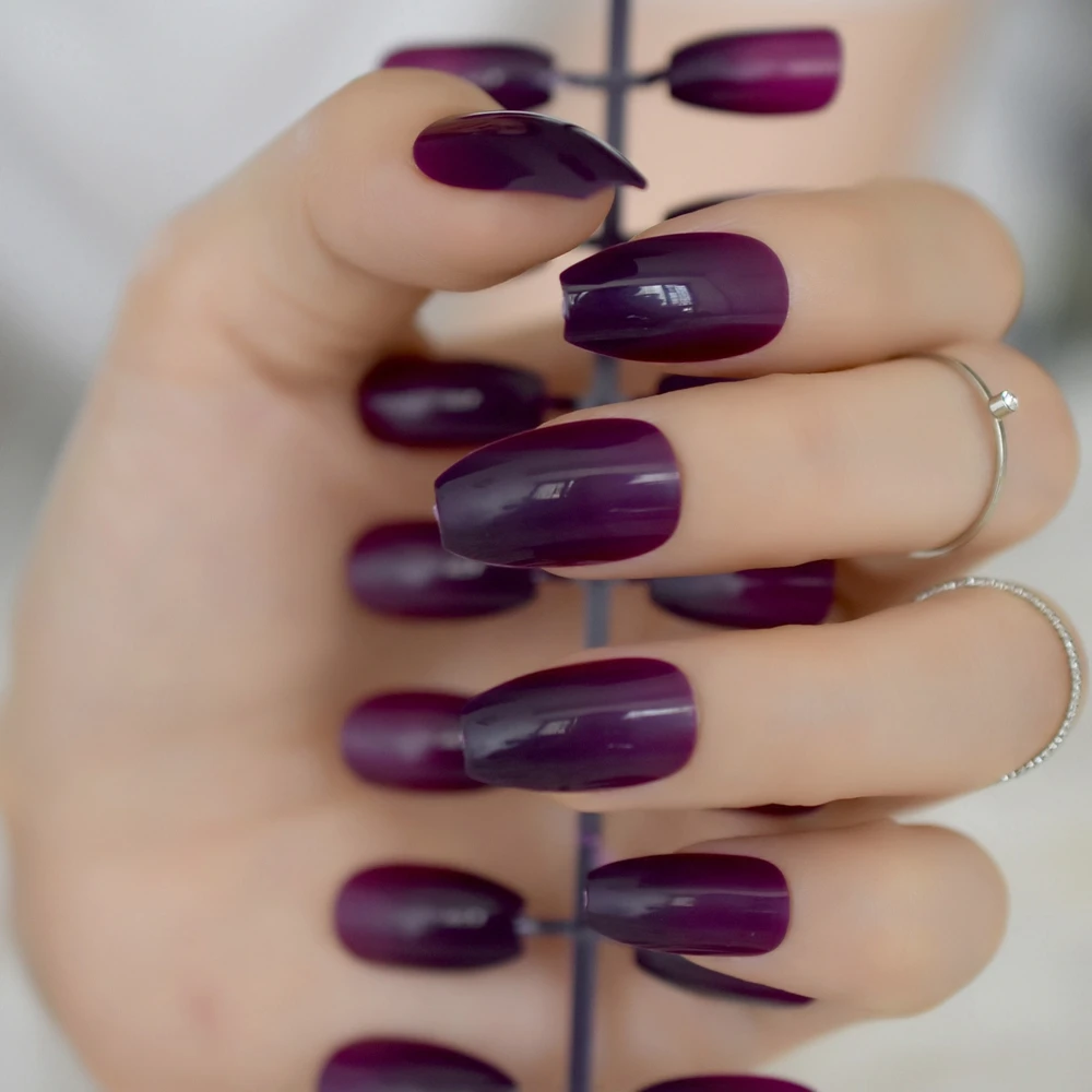 Сахар Виноград фиолетовый накладные ногти форма гроба полное покрытие кончики Средний Canival стиль Arylica ногти для женщин 24