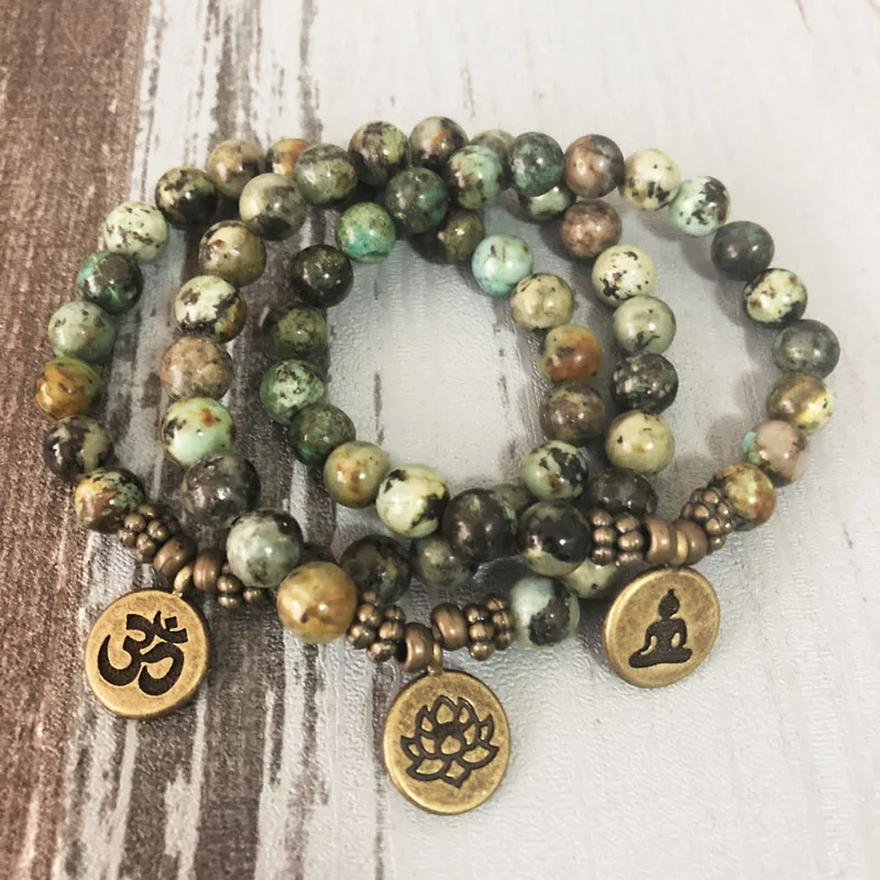 Популярный браслет талисман Om Lotus Buddha мужской из бисера T urquoise натуральный
