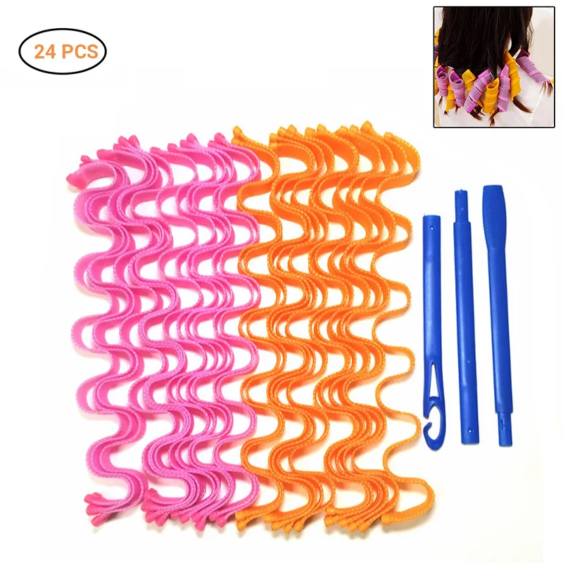 

Fashion 24 Pcs/set DIY Lady Magic Long Hair Curlers Spiral Ringlets Wave Curl Leverage Rollers Formers Ripple Hair Curlers