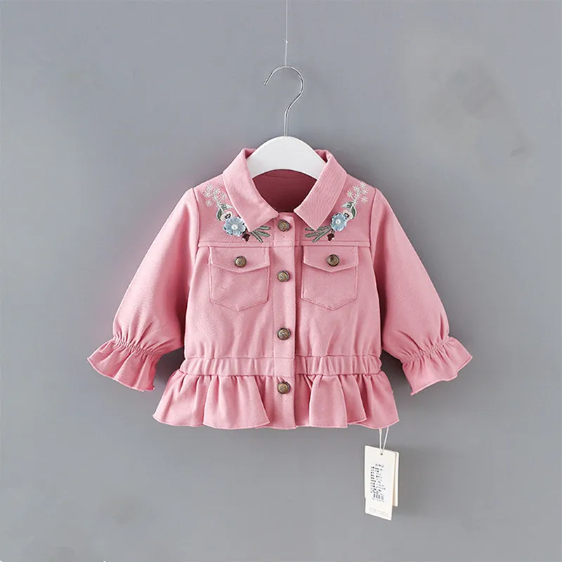 

2019 Cardigan Infantil Baby Coat Spring 2019 Flowers Embroidery Baby Jacket Denim Girls Coat Infant Dust Outwear 2 Color 0-2Y