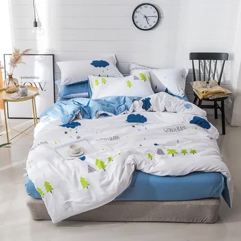 

Home Textile Nordic Bedding White cloud Duvet Cover Set bed Sheet Pillowcase Girl Kid Teen Boys blue Bed Linen Christmas Tree