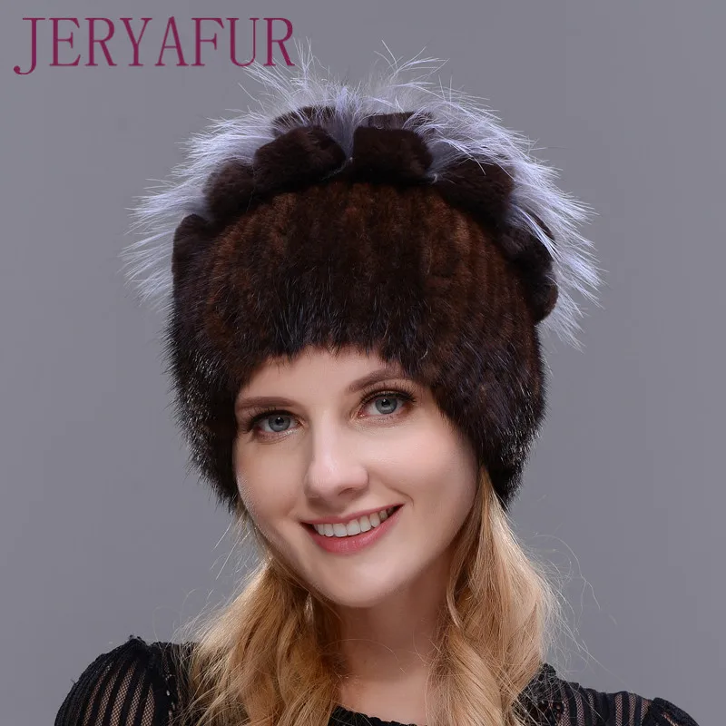 

New Fashion Winter Warm Ear Cap Natural Imported Mink Fur Hat For Women Rabbit Fur Petal and flower On The Top Mix With Fox Fur