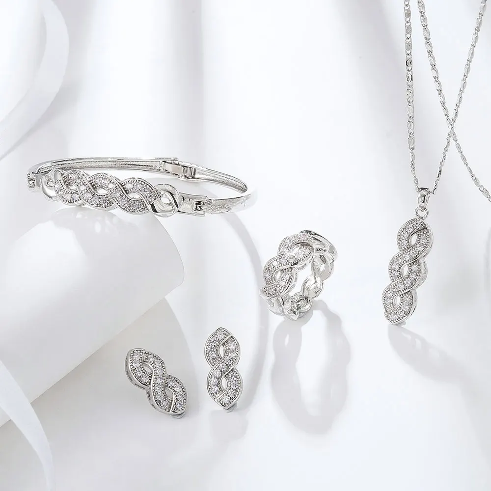 

Qggle Jewelry Set Silver Color ColorRhinestone Jewelry Sets for Women Pendant Necklace Earrings Bracelet Ring