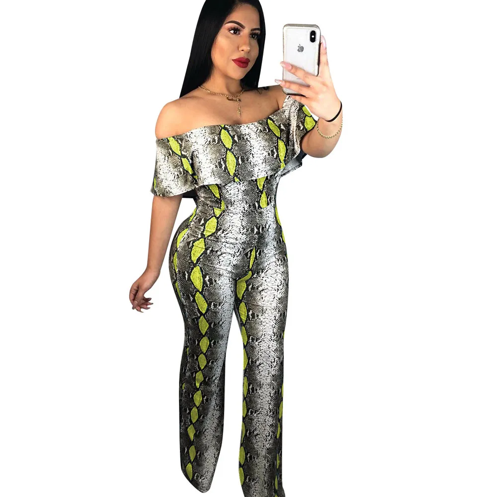 

Animal Snake Skin Print Jumpsuit Casual Sexy Slash Neck Backless Sleeveless Rompers Playsuit Women Elegant Outfit 2019 Summer