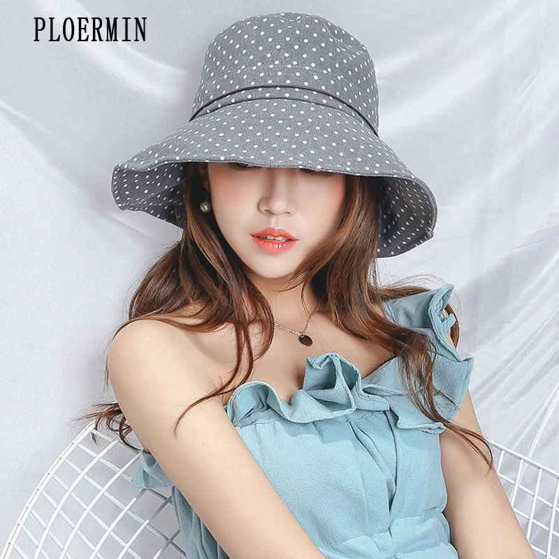 

Female Sun Hat Summer Wide Brim Polka Dot Bow Fisherman's hat 2019Fashion Women Foldable Beach Hat Anti-UV Cloth Sunscreen Cap