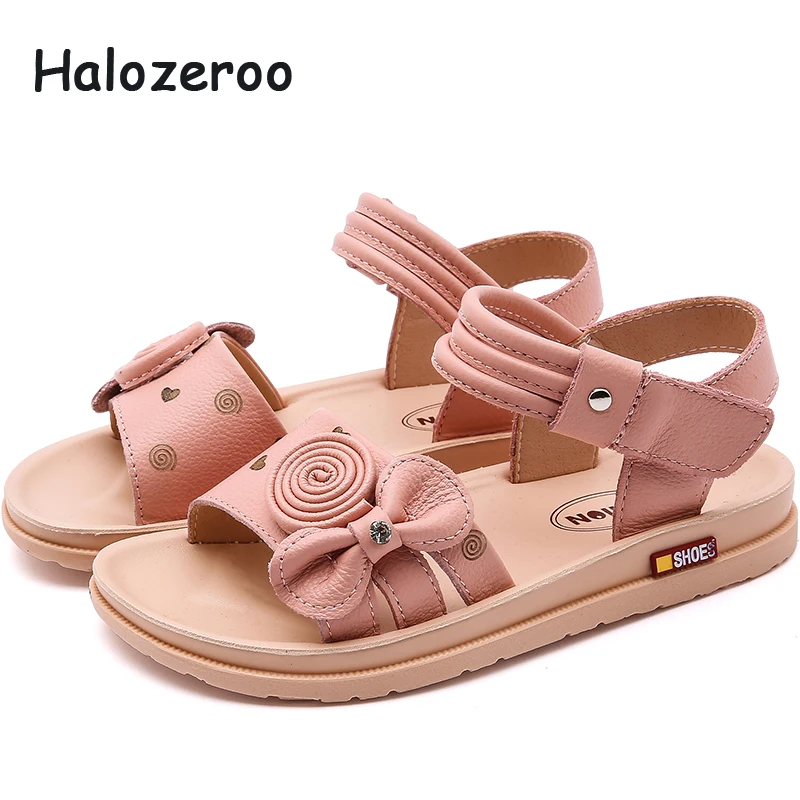 

Summer 2019 New Kids Princess Sandals Children Bow Genuine Leather Shoes Baby Girls White Beach Sandals Rhinestone Brand Shoes