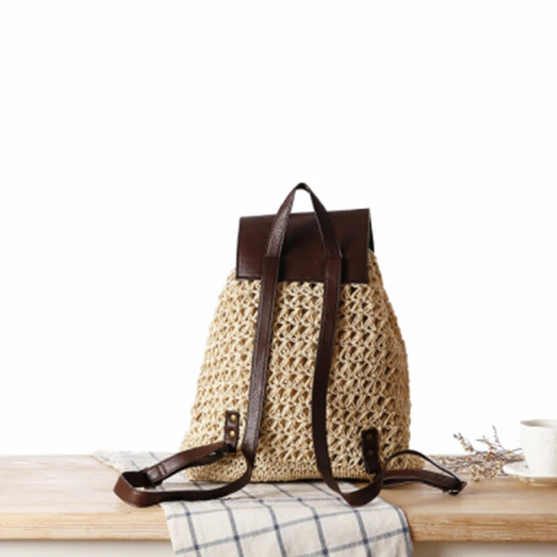 Women Backpack Drawstring Female Fashion Straw Bag Summer Beach INS Popular Lady Weave Back Pack Bag Large Travel Mochila BP0234 (2)