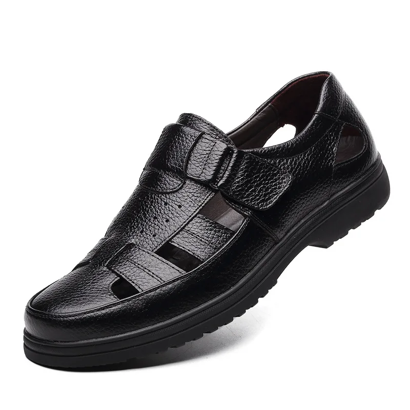 Мужские сандалии из натуральной кожи; ажурная дышащая обувь в рыбацком стиле; стильные летние мужские деловые туфли-гладиаторы в стиле ретро; H11 - Цвет: Черный