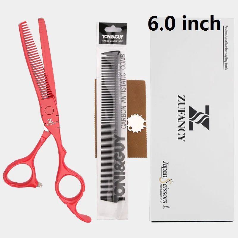 3 вида цветов Профессиональные ножницы высокого качества волос 440C 5,5 и 6 дюймов резки Парикмахерские Парикмахерская Салон ножницы с расчески+ коробка ZF-028Y - Цвет: 6 red thinning