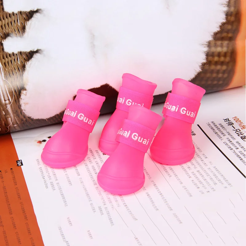 

1 Set 4pcs Waterproof Summer Rubber Pet Rain Shoes Booties Dog Shoes Pet Rain Boots Dog Candy Colors Boots Pet Supplies
