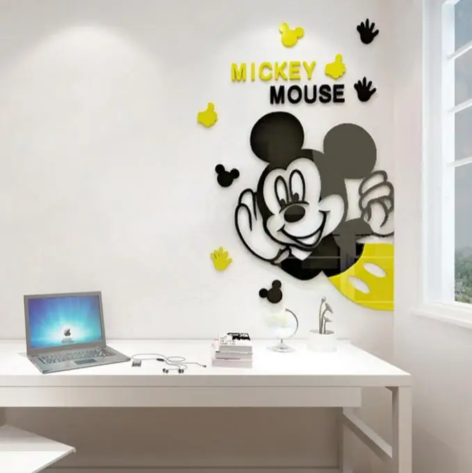 Новые акриловые настенные наклейки для детской комнаты с милым Микки Маусом, Кристальные стерео зеркальные наклейки, акриловые 3d декоративные наклейки