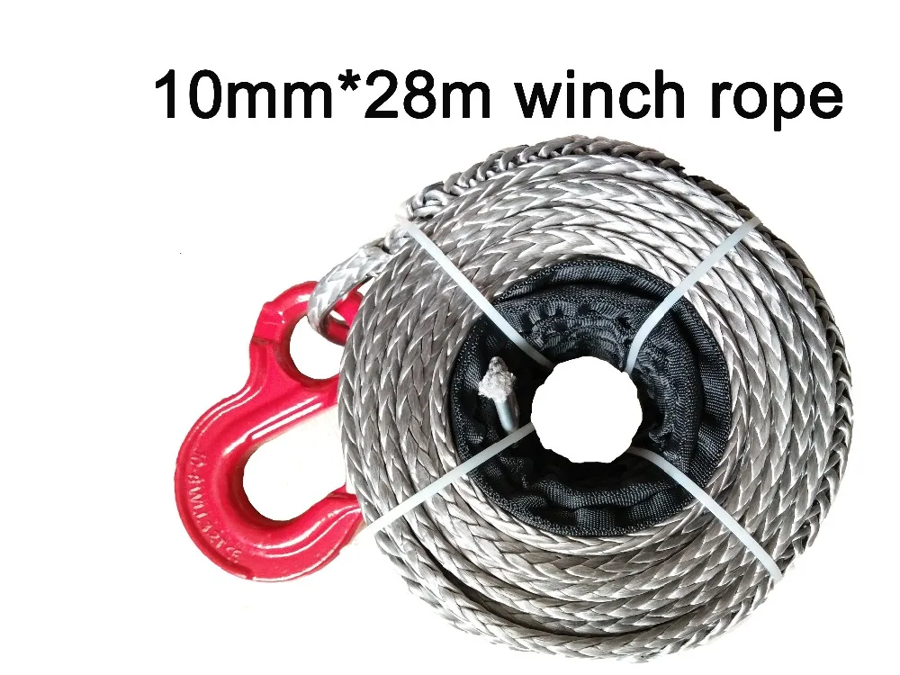 

Free Shipping 10MM * 28M Synthetic Winch Line / UHMWPE Rope With WLL 3.2T Hook