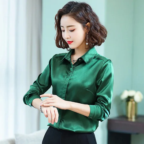 Tingyili Green Pink Satin Blouse Spring 