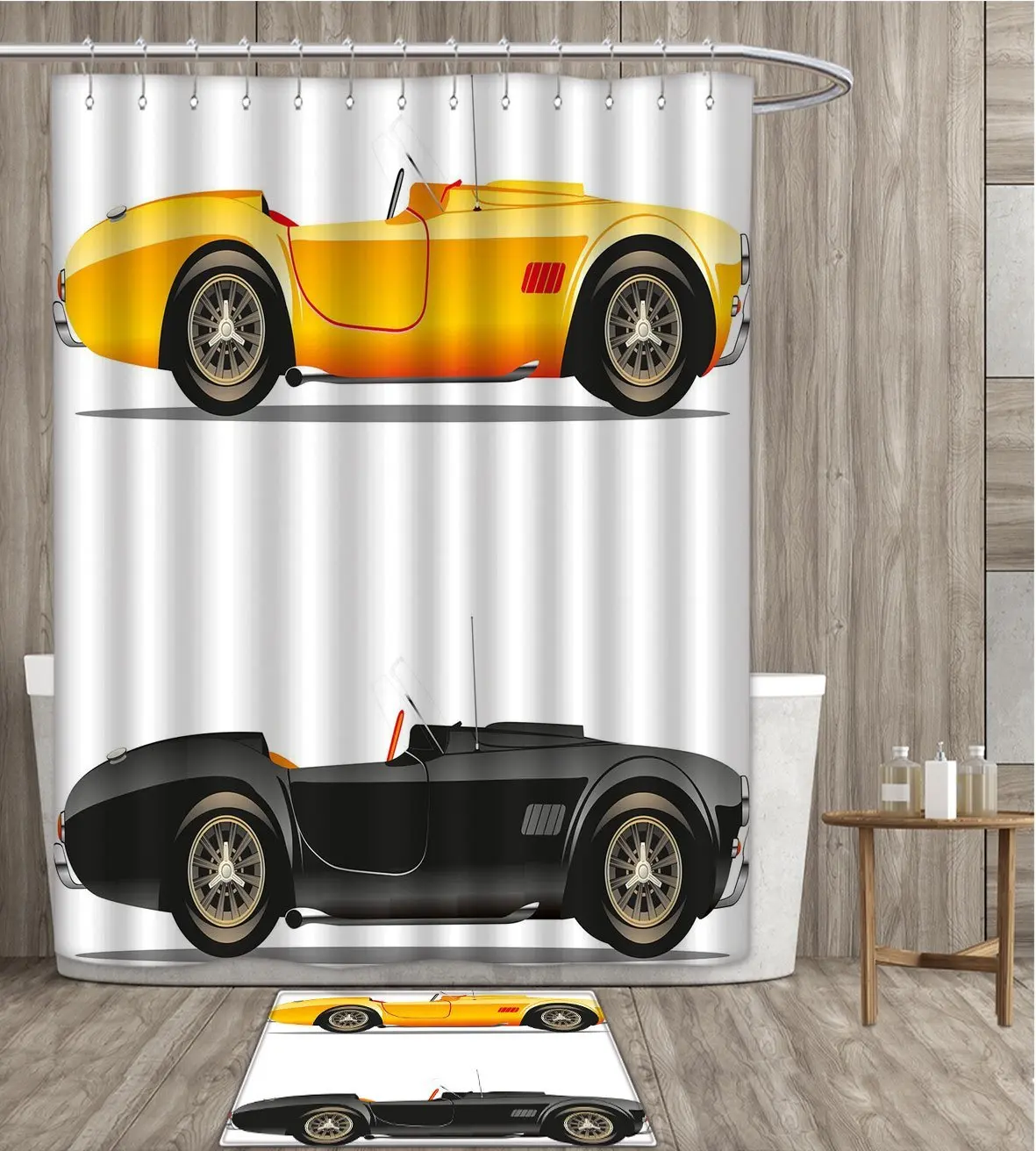 Vintage Shower Curtain Waterproof Retro Nostalgic Cars Auto Engine