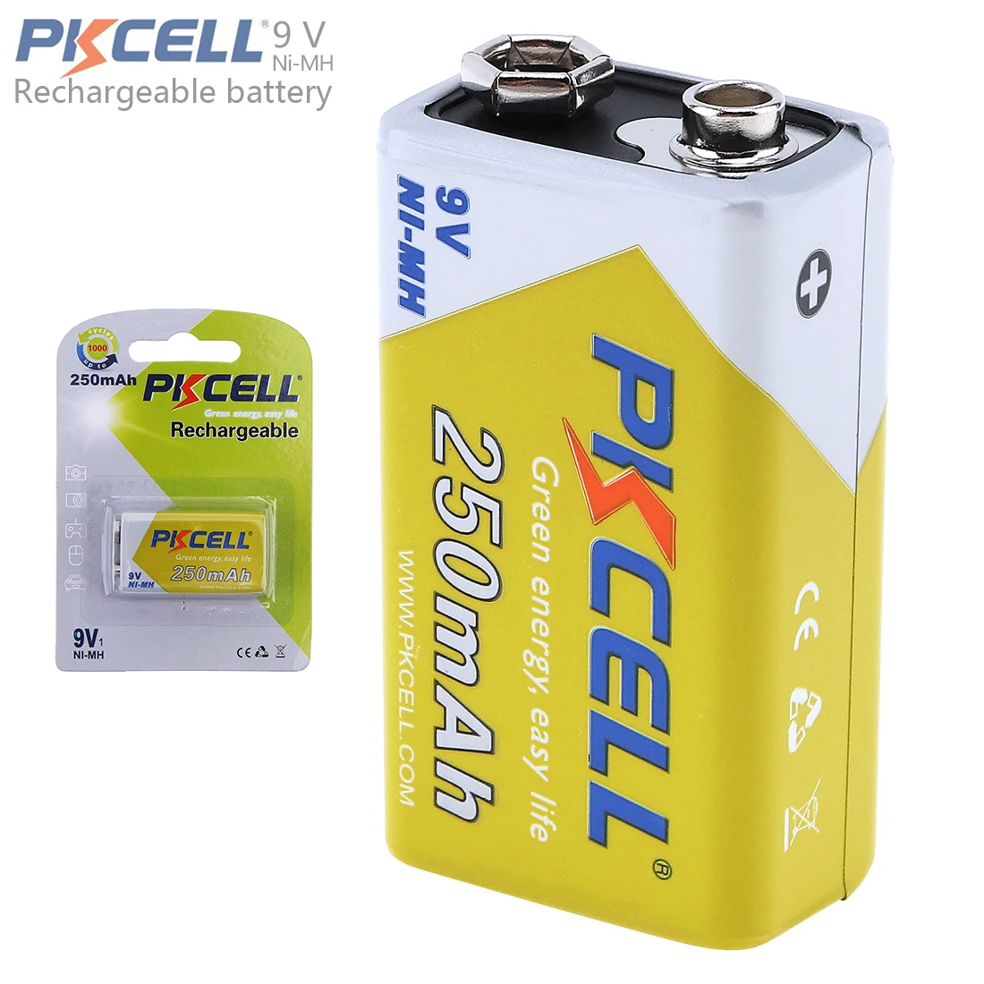 

Pkcell 9V 6F22 250mAh Ni-Mh Rechargeable Battery Bateria with 1000 Cycle for Multimeter / Wireless Microphone / Alarm